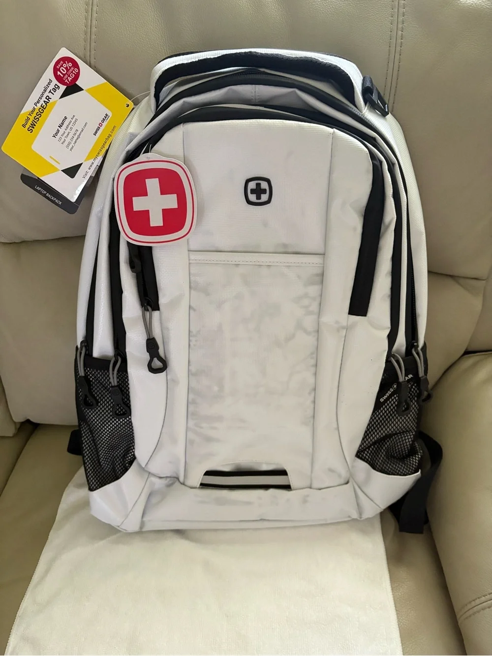 SwissGear White and Black Travel Backpack with Red Cross Patch